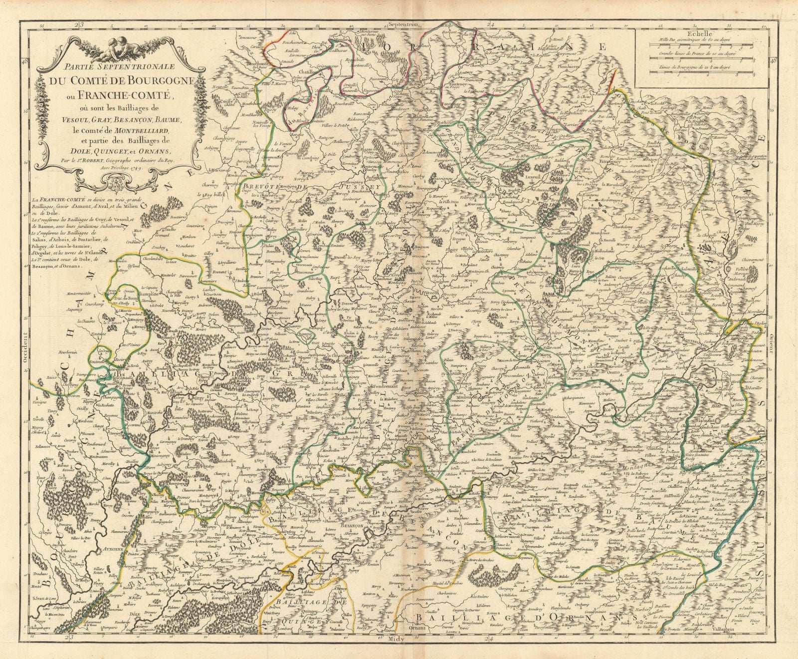 Partie Septentrionale… de Bourgogne ou Franche-Comté Hte Saône VAUGONDY 1749 map